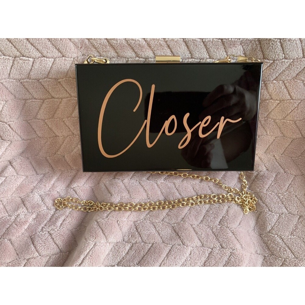 Black Acrylic Box Clutch Handbag Crossbody Evening Bag Chain Strap Closer
